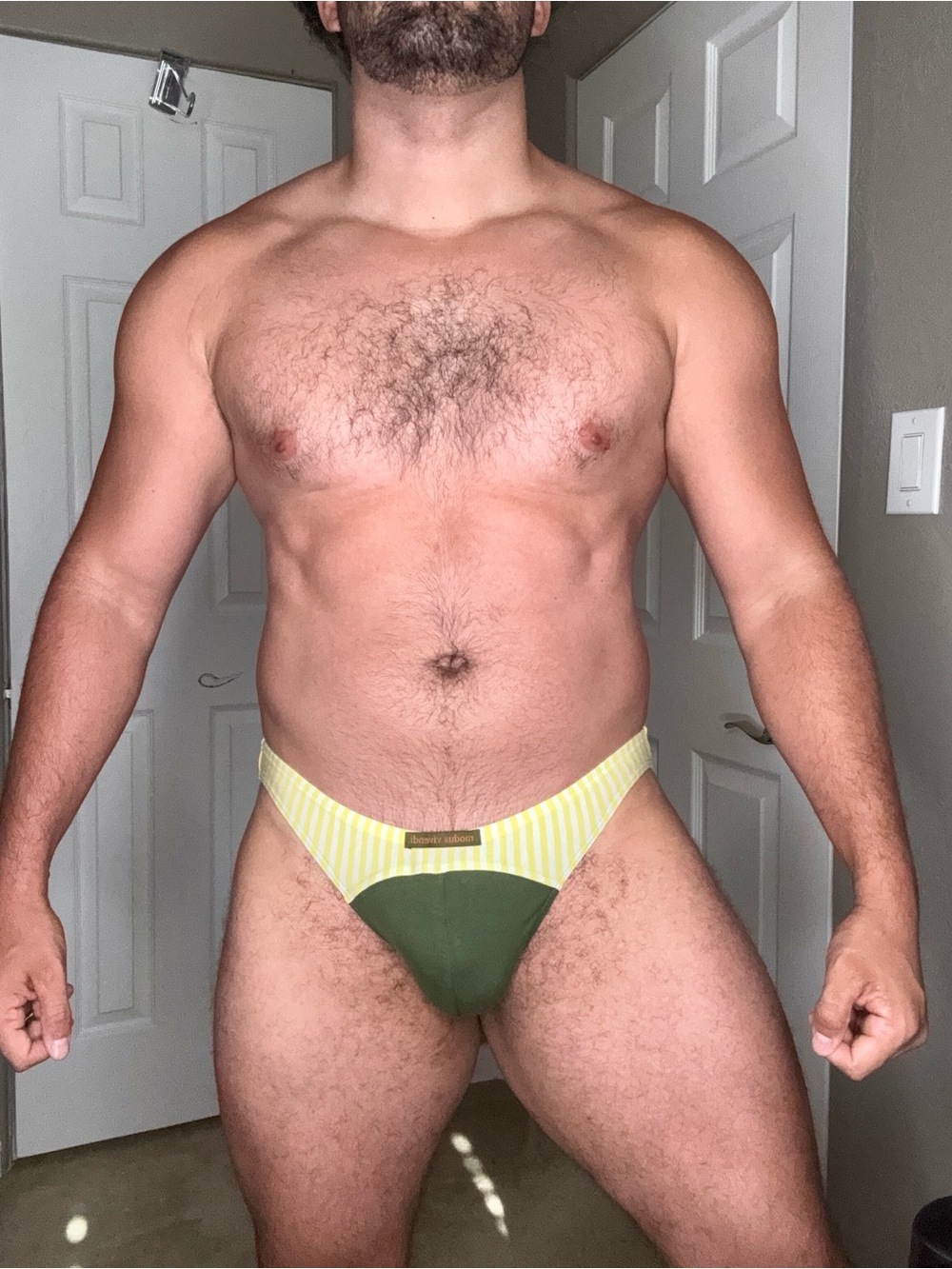 MODUS VIVENDI Men's Olive Green Brief with Yellow Striped Waistband